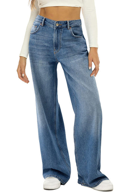 Casual Wide Leg Distressed Denim Pants