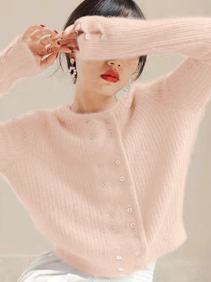 Alena French Style Double-breasted Knitted Cardigan-Orange