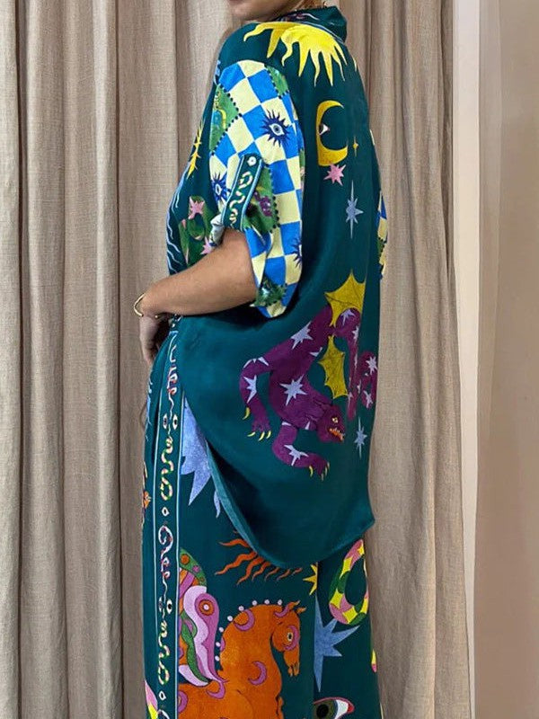 Oversized Fit Abstract Print Shirt & Pants Coord Set