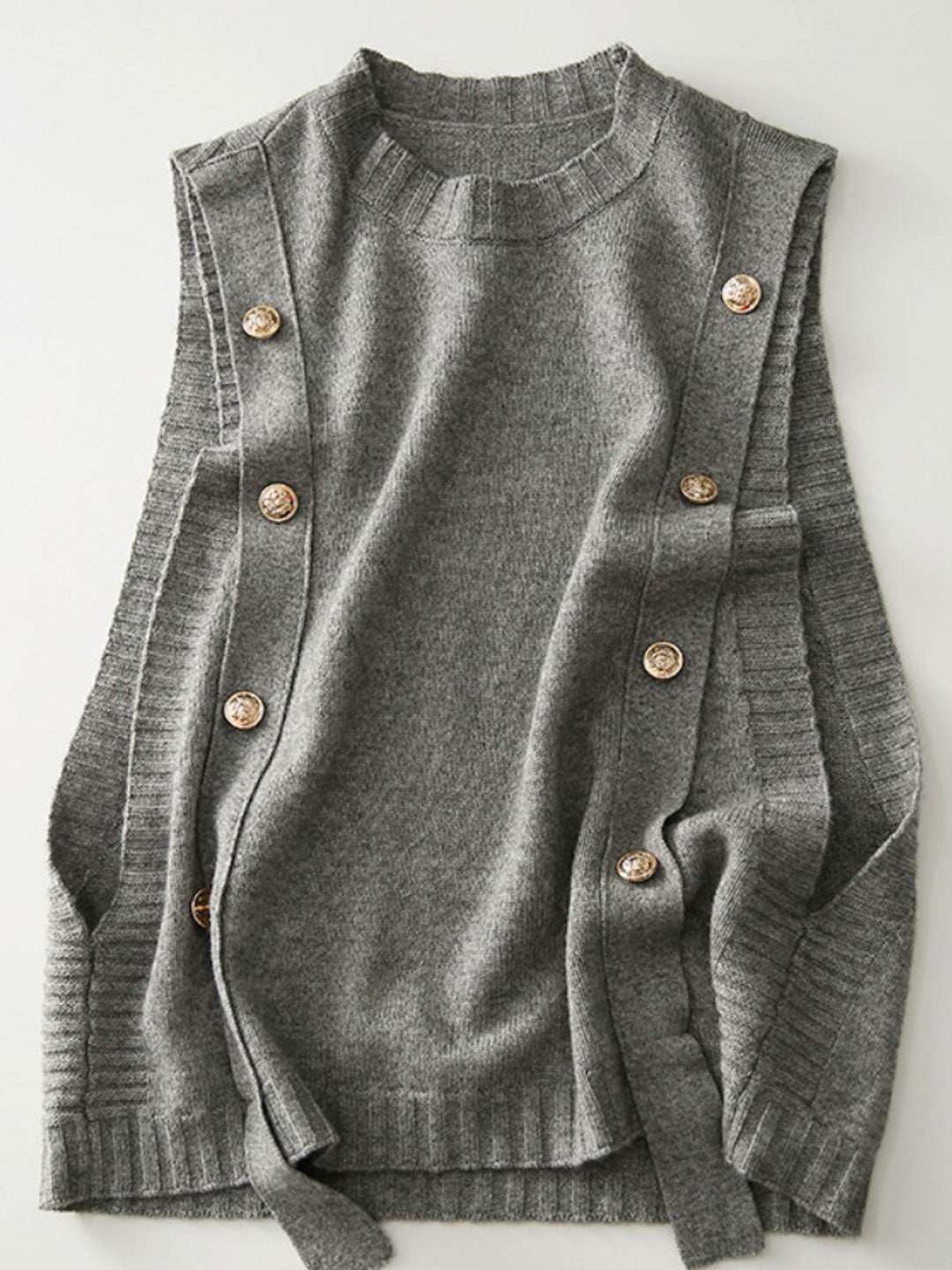 Abigail Loose Button Knitted Vest-Gray