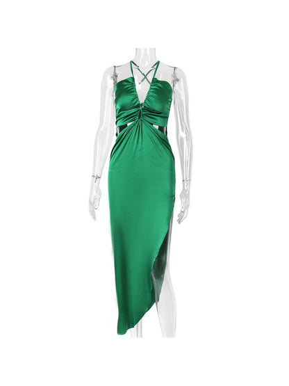 Halterneck High Slit Hollow Out Cutout Backless