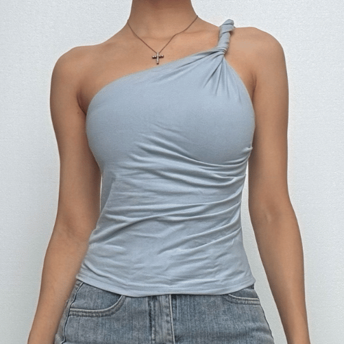 One shoulder ruched backless irregular top