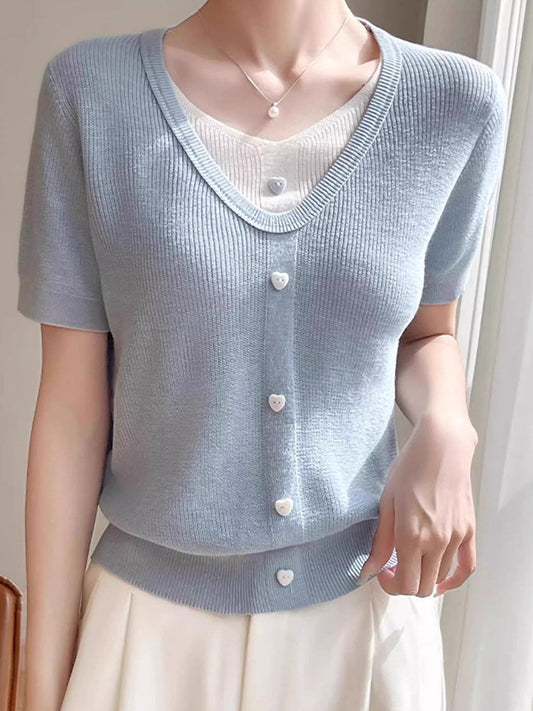 Angelina Casual V-neck Patchwork Knitted Top