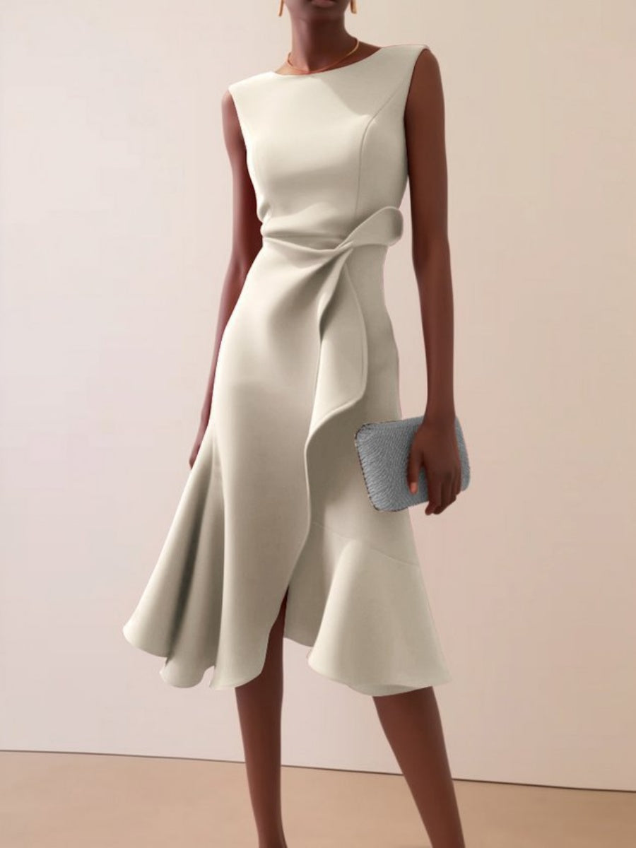 Sleeveless Crew Neck Temperament Midi Dresses