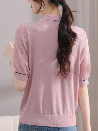 Ava Classic V-Neck Bow Ice Silk Knitted Top