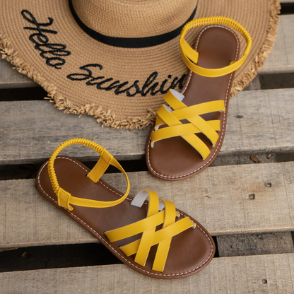 Women's Cross-Strap Flat Leather Sandals – Elegant Summer Comfort Slides