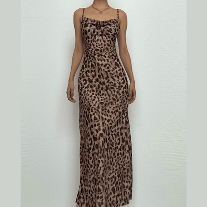 Leopard print cowl neck cami maxi dress-final-sale