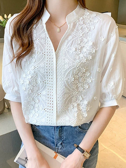 Alexa Embroidered Jacquard Lace Shirt