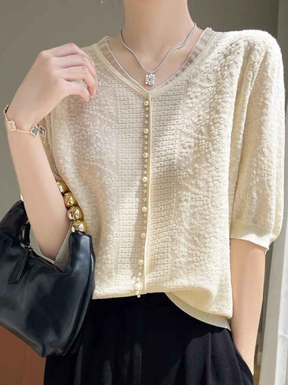 Alexis Retro V-Neck Lantern Sleeve Organza Top-Black