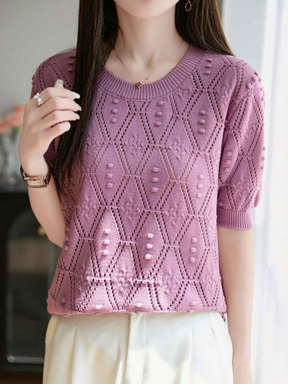 Genesis Loose Crew Neck Hollowed Knitted Top