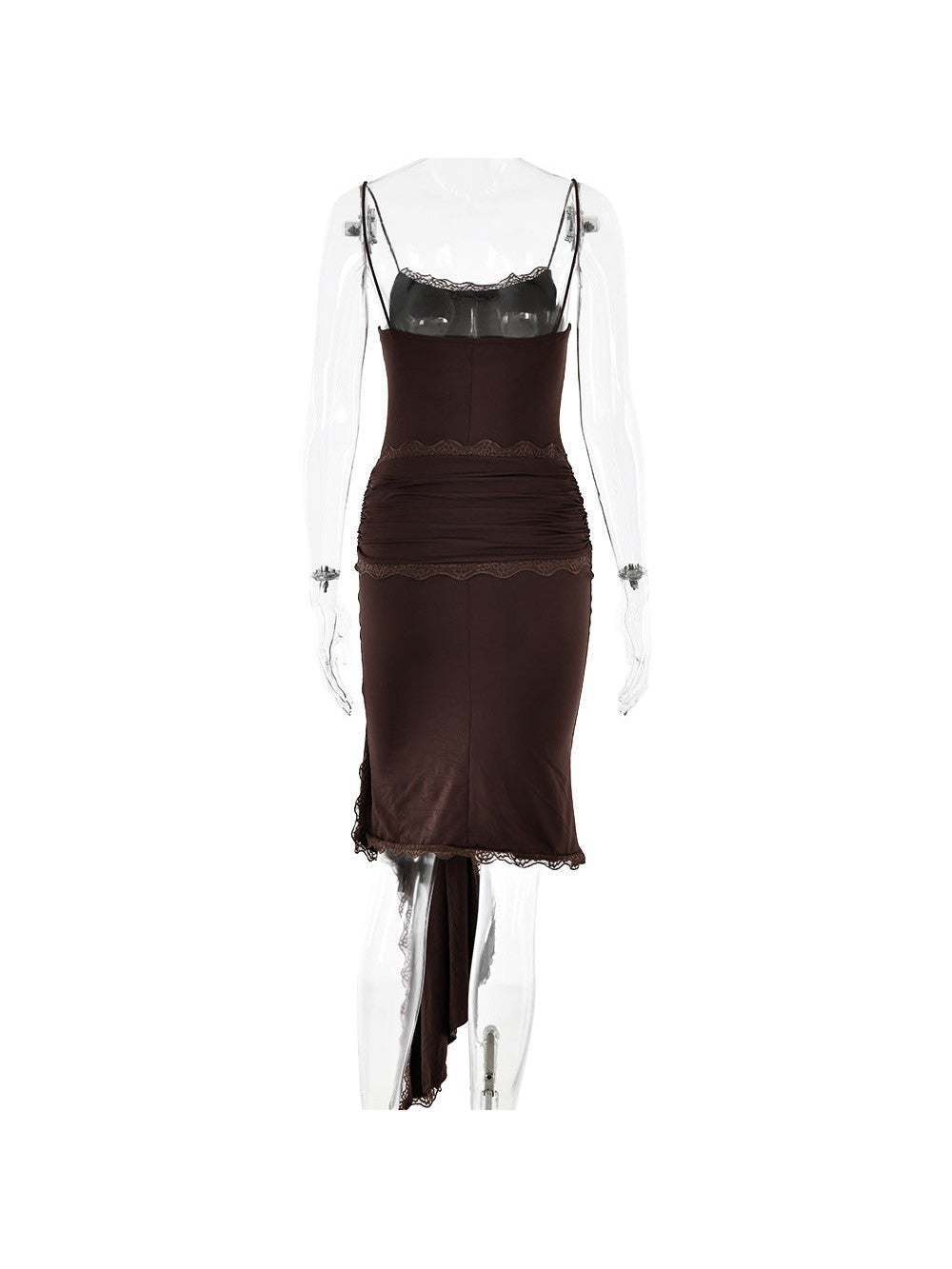 Spaghetti Strap Lace Detailed Ribbon Bodycon Short Dress
