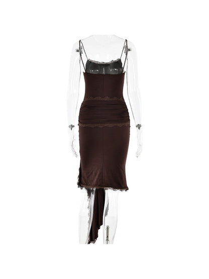 Spaghetti Strap Lace Detailed Ribbon Bodycon Short Dress
