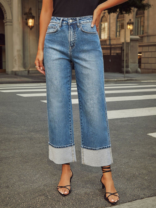 Stretch Straight Curled Jeans
