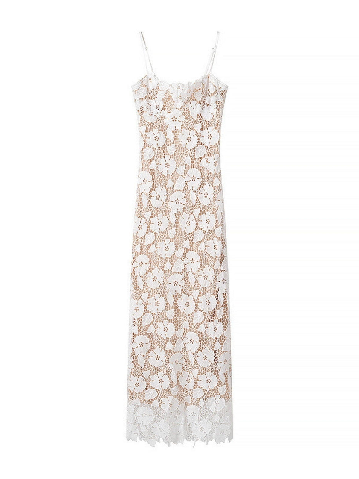 Lace See-through Strappy Slit Maxi Dresses