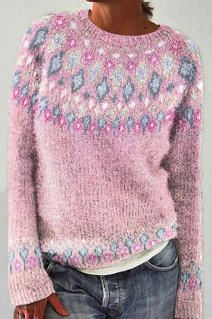 Long Sleeves Diamond Print Fuzzy Sweater(in 3 Colors)