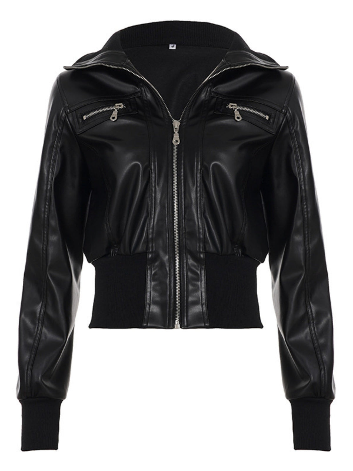 PU Leather Lapel Pocket Patchwork Slim Fit Jackets