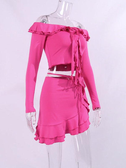 Ruffles Off-Shoulder Top & Skirt Coord Set