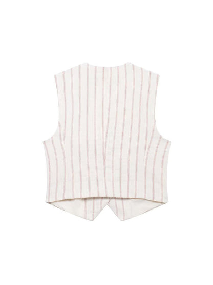 Striped Vest Waist Coat & Shorts With Belt Coord Set