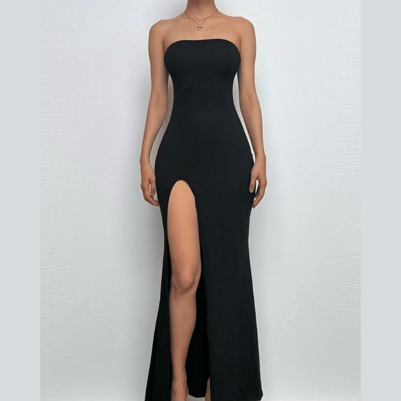 High slit solid backless tube maxi dress