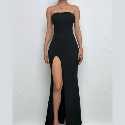 High slit solid backless tube maxi dress