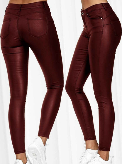 PU Leather Zipper Pants