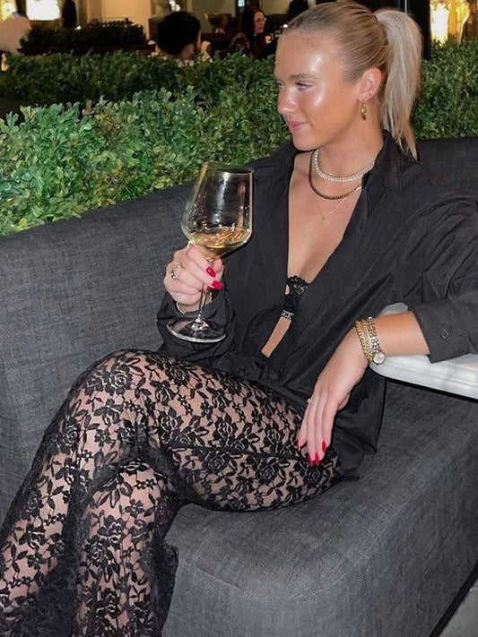 Lace See through High Waist Pants