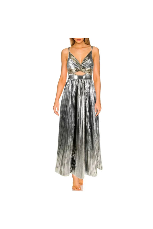 Cutout Silver Patchwork One-Piece with Skirt