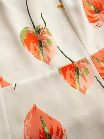 Pastoral Print High Slit Strap Dress
