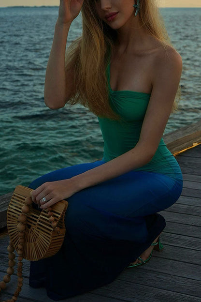 One Shoulder Cut Out Gradient Bodycon Maxi Dress