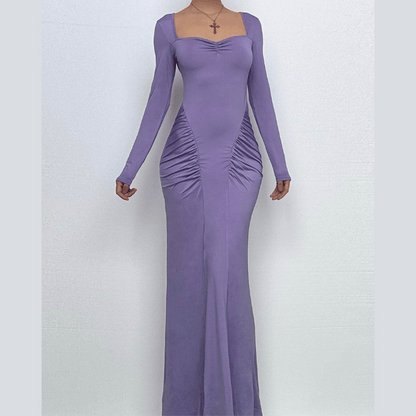 Long sleeve sweetheart neck ruched maxi dress
