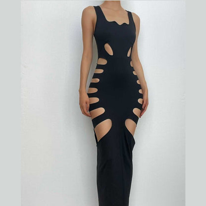 Scoop Neck Sleeveless Side Cutout Hollow Out Bodycon Maxi Dress