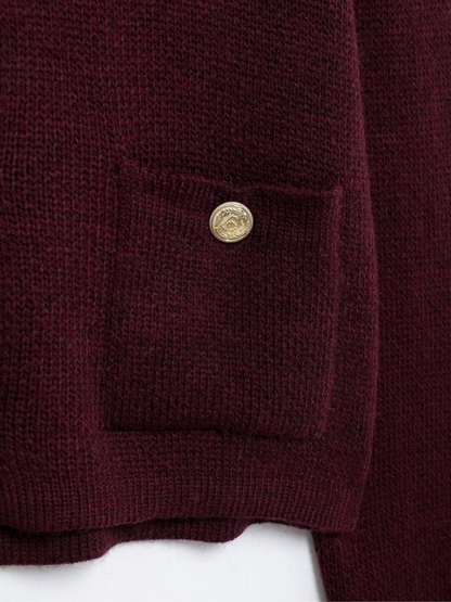 Gold Decorated Row Button Short Knitted Cardigan