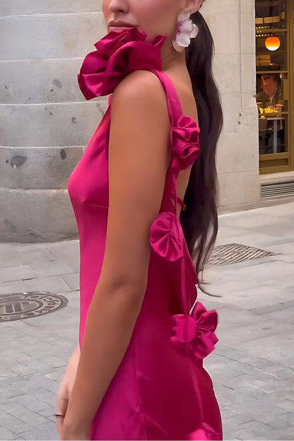 Formentera Flower Satin Ribbon Maxi Dress