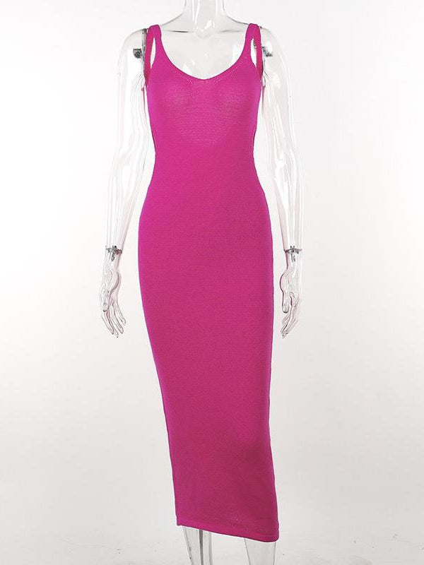 V Neck Knitted Cutout Backless Maxi Dress