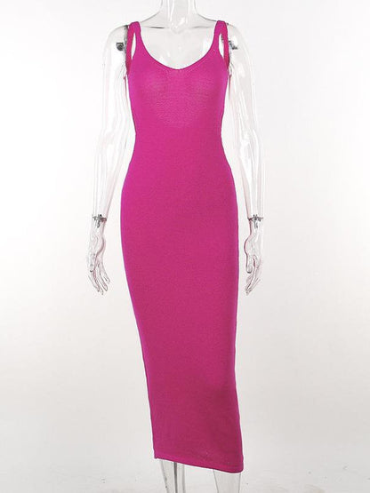 V Neck Knitted Cutout Backless Maxi Dress