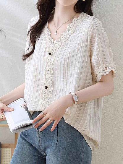 Bailey Loose V-Neck Lace Top