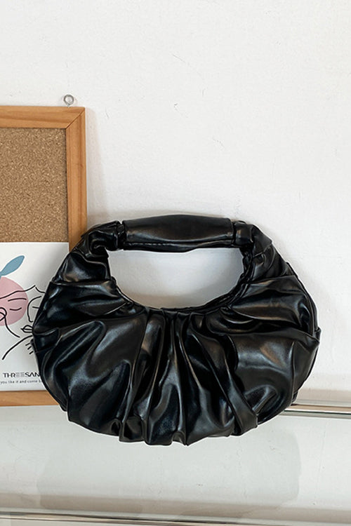 Metallic Ruched Faux Leather Funky Handbag