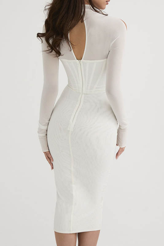 Trendy Mesh Long Sleeve Baddie Maxi Dress