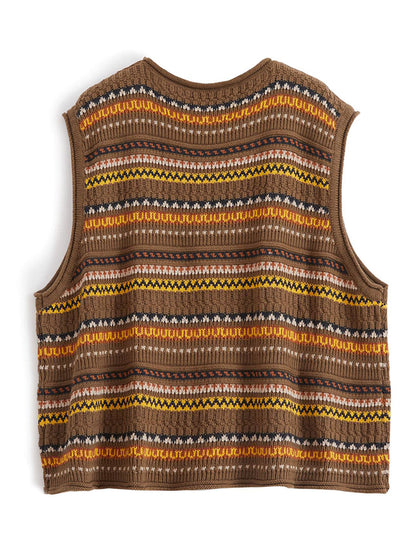 Ashley Casual Crew Neck Striped Hollowed Knitted Vest
