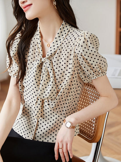 Molly Loose Polka Dot Bow Puff Sleeve Top
