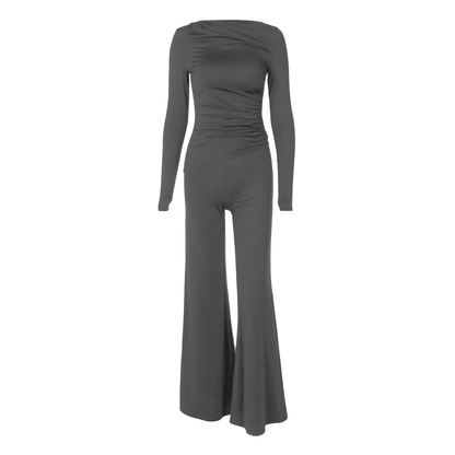 Long sleeve ruched high rise pant set-final-sale