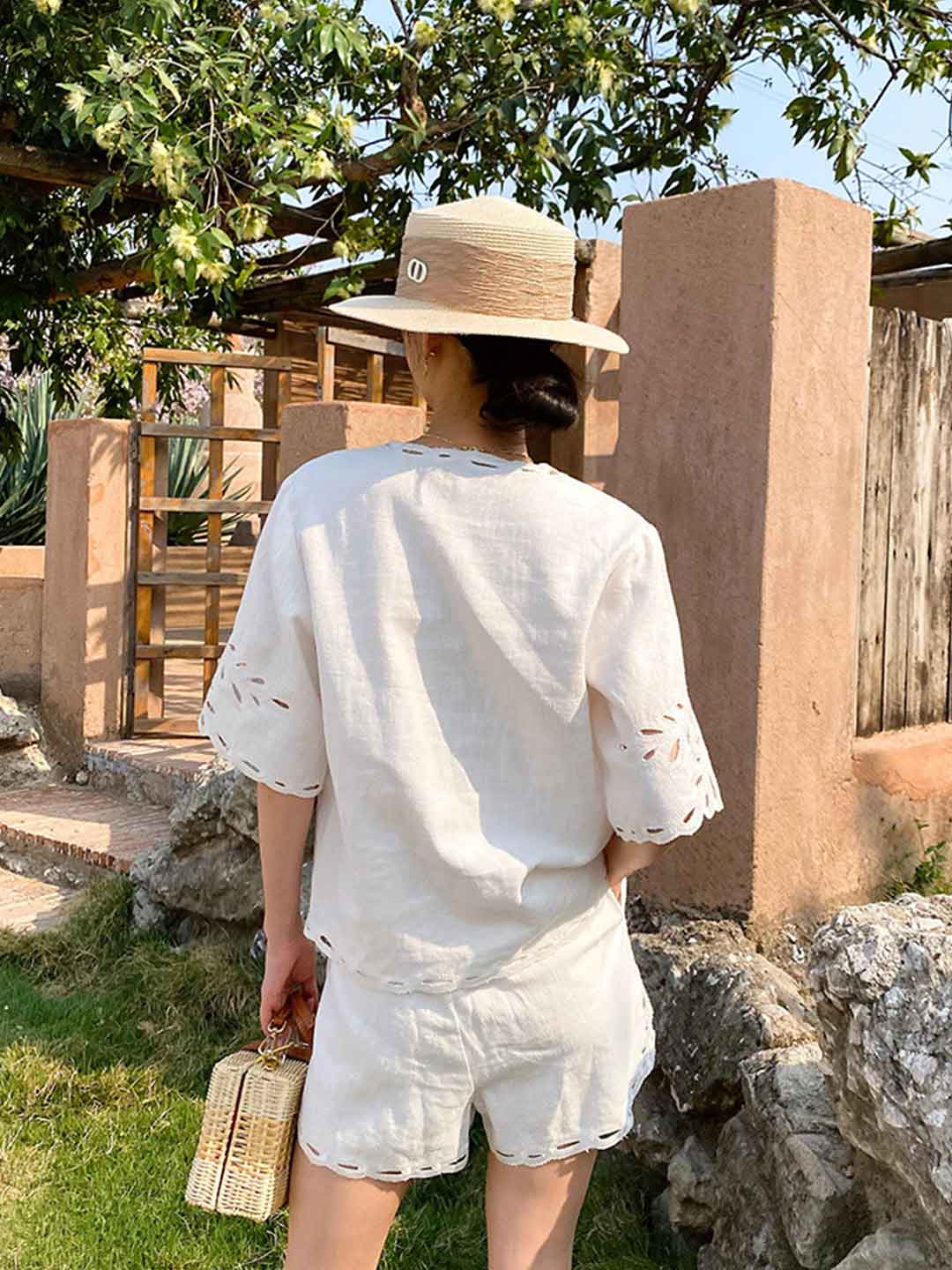 Amelia Vacation V-Neck Flare Sleeve Embroidered Top