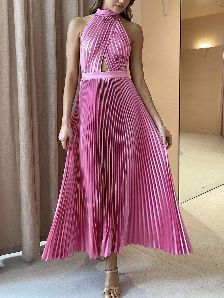 Semaya Halterneck Backless Pleated Dress