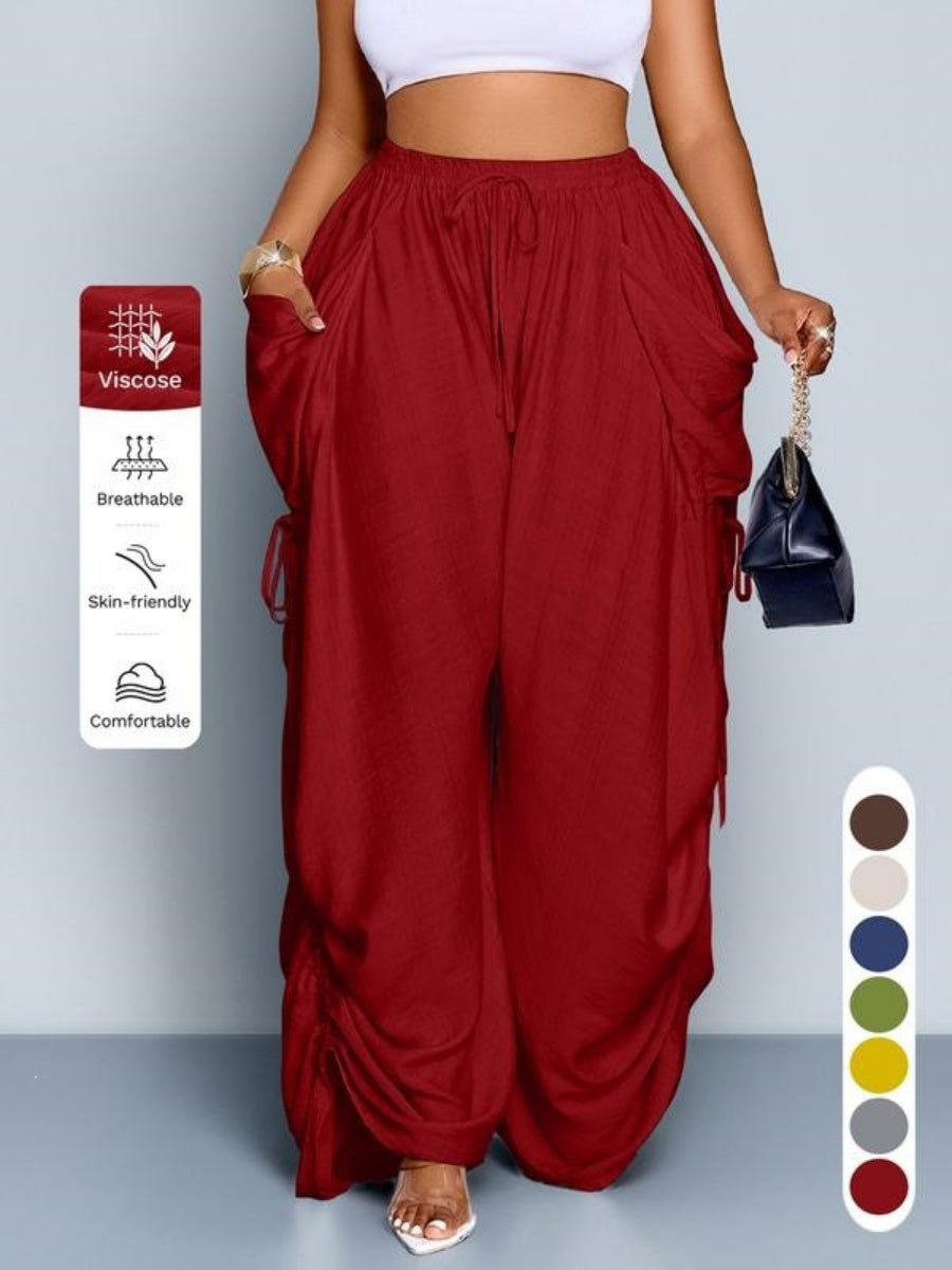 Punk-style Drawstring Pleated High-waisted Wide-leg Trousers