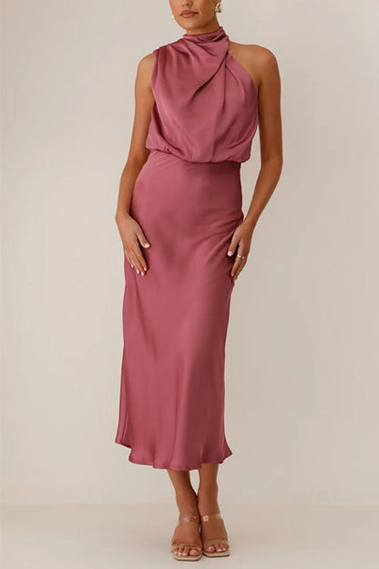 Sleeveless Mockneck Waisted Maxi Dress