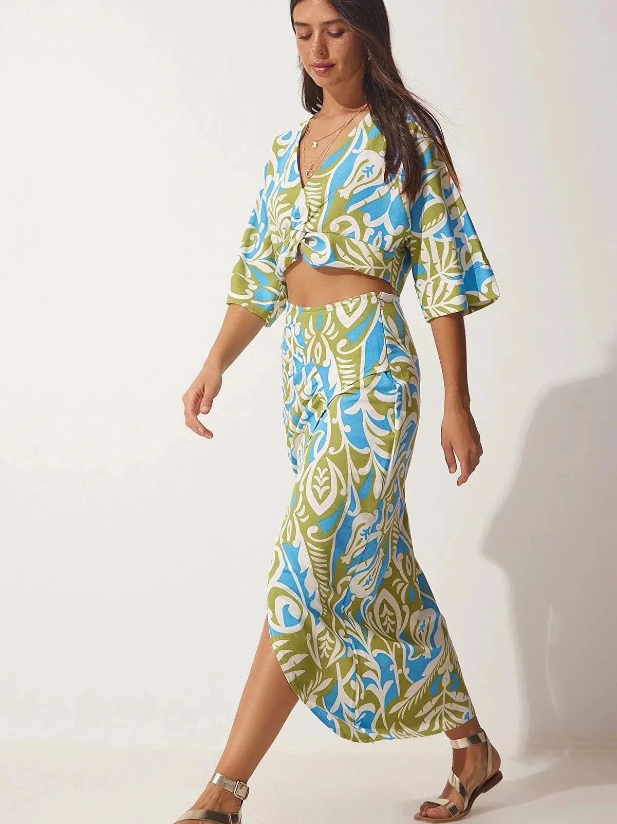 Floral Print Crop Top & Skirt Coord Set