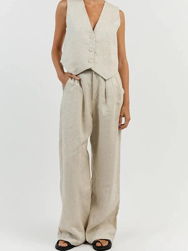 Waist Coat Vest & Wide Leg Pants Coord Set