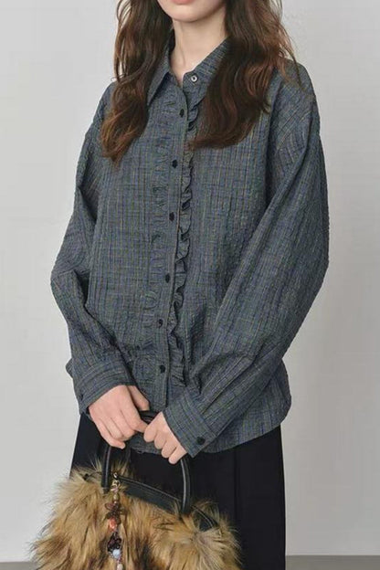 Vintage Textured Plaid Blouse