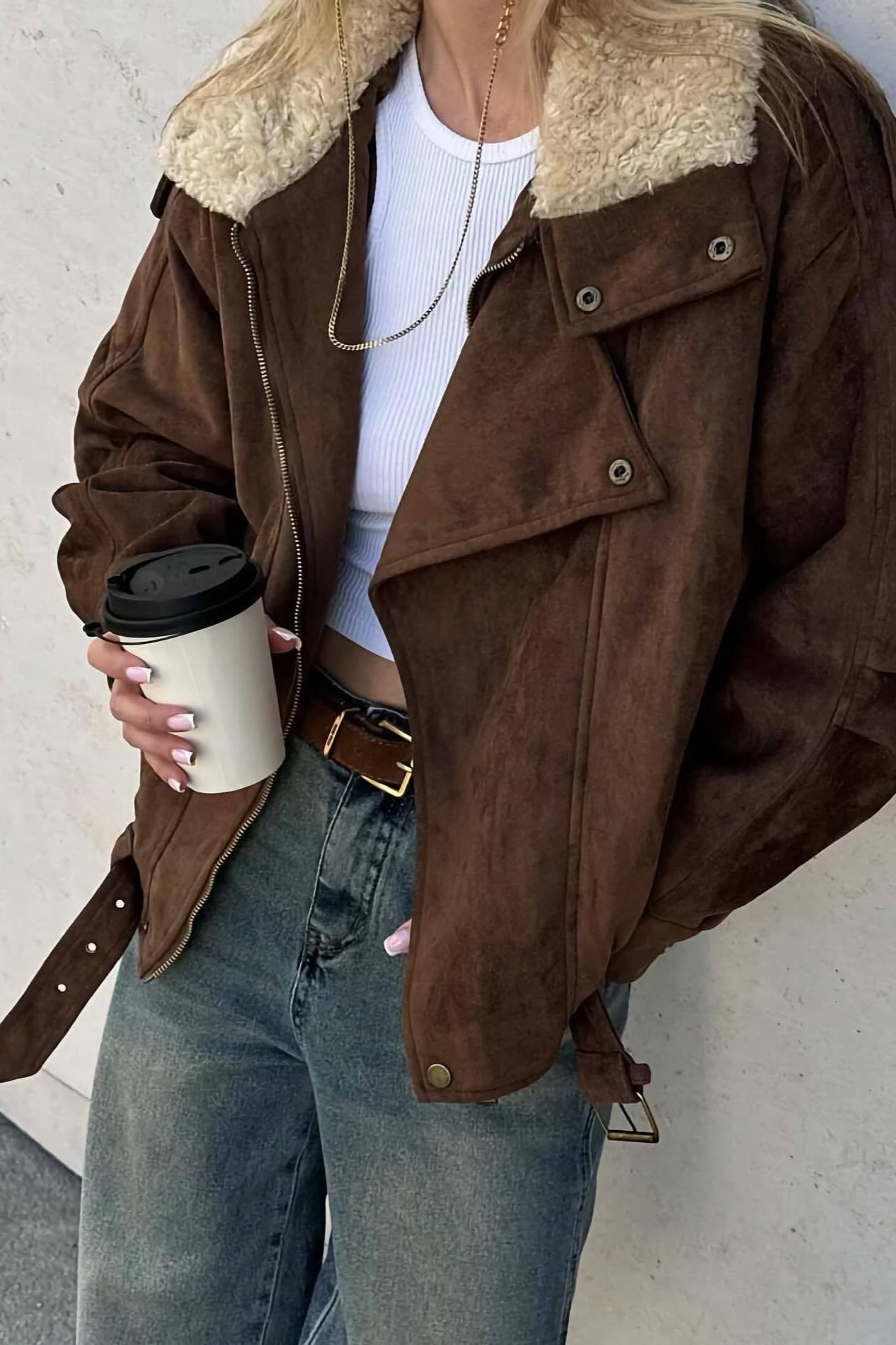 Casual Brown Oversized Jacket