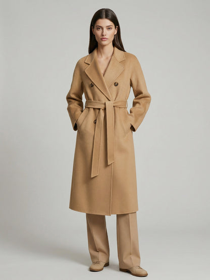 Wool Cashmere Blend Vintage A-line Coat With Classic Lapel And Belt For Women 2026